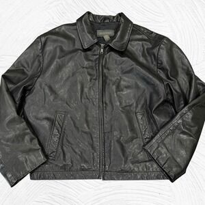 Banana Republic Leather Jacket Mens XLarge‎ Black Classic Moto Bomber Full Zip